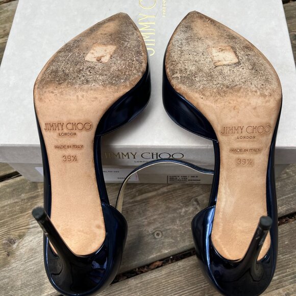 Jimmy Choo Lucy 100 Heels Metallic Denim Mirror Leather – Size 39.5 - Picture 8 of 10